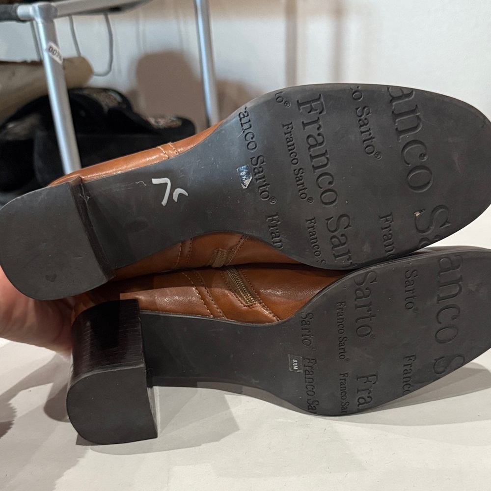 Franco Sarto Tan to brown Leather Ankle Boots with Buckle - Picture 6 of 6